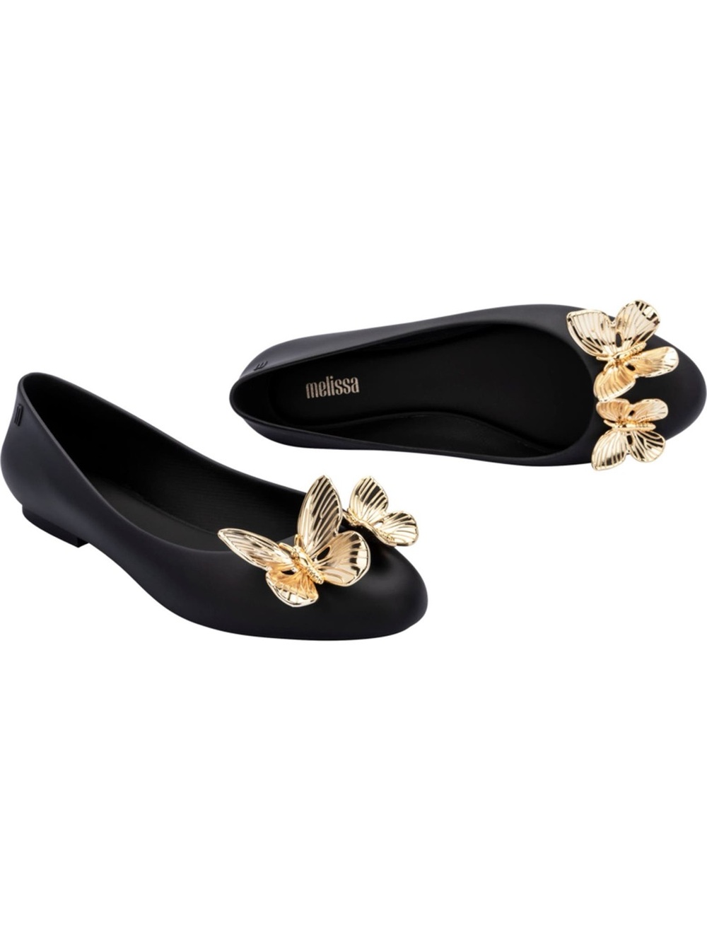 Melissa Doll XIX Women's Black PVC Ballet Flats with Gold Butterflies  8 NEW - Picture 9 of 11